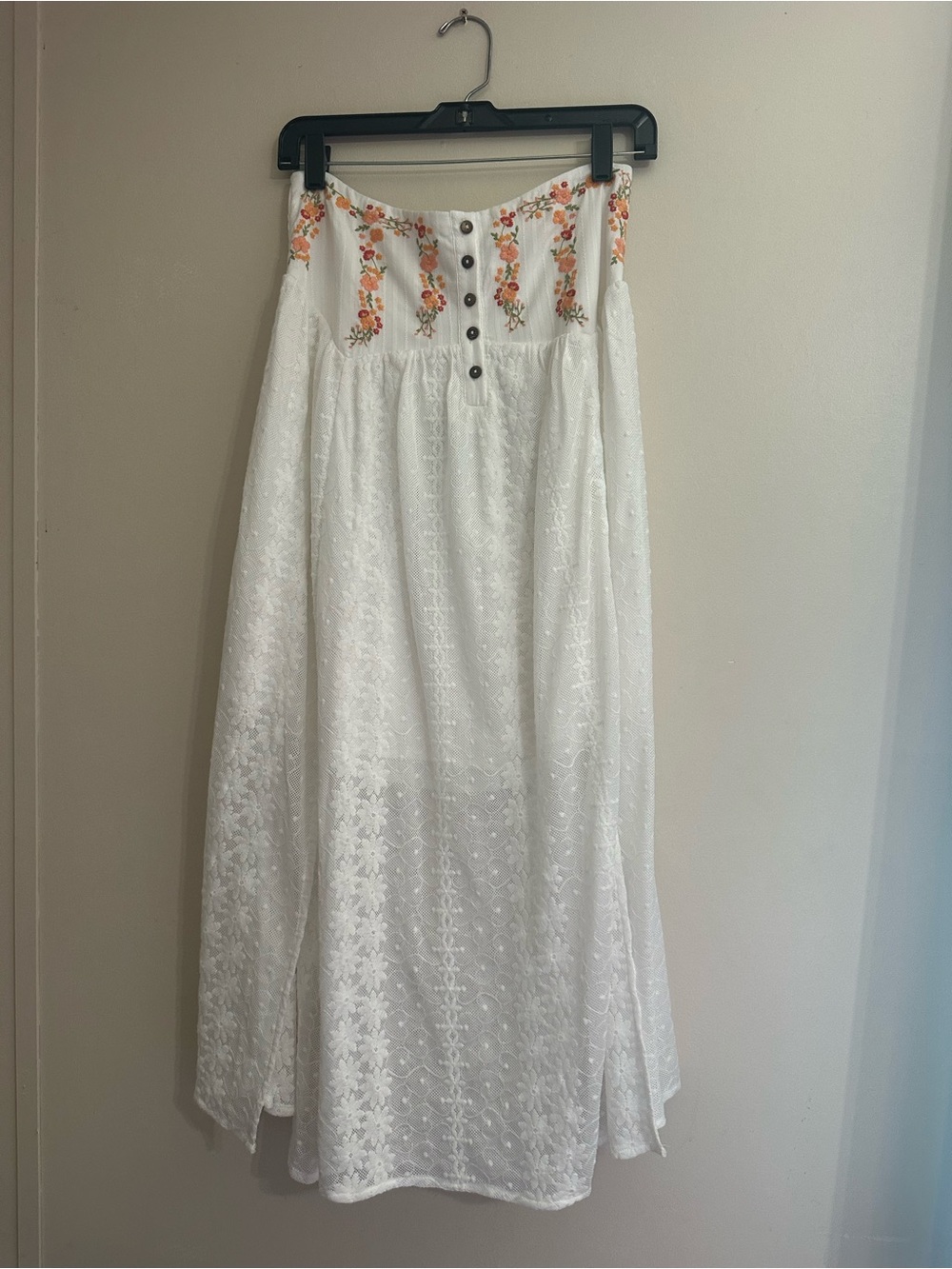 Miss Me White Embroidered Midi Skirt with Floral Waist